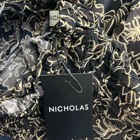 Nicholas Romi Ruffle Trimmed Graphic Floral Blouse in Cocoa Size US 4 - Picture 11 of 12